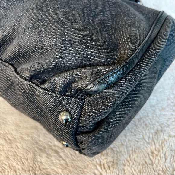 Gucci Abbey Black Denim Canvas Satchel Shoulder Bag - Picture 13 of 17